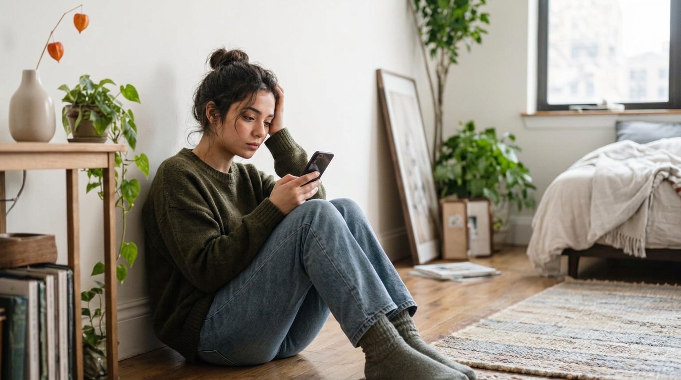 Creator checking her follower count on her phone at night while waiting for TikTok LIVE access