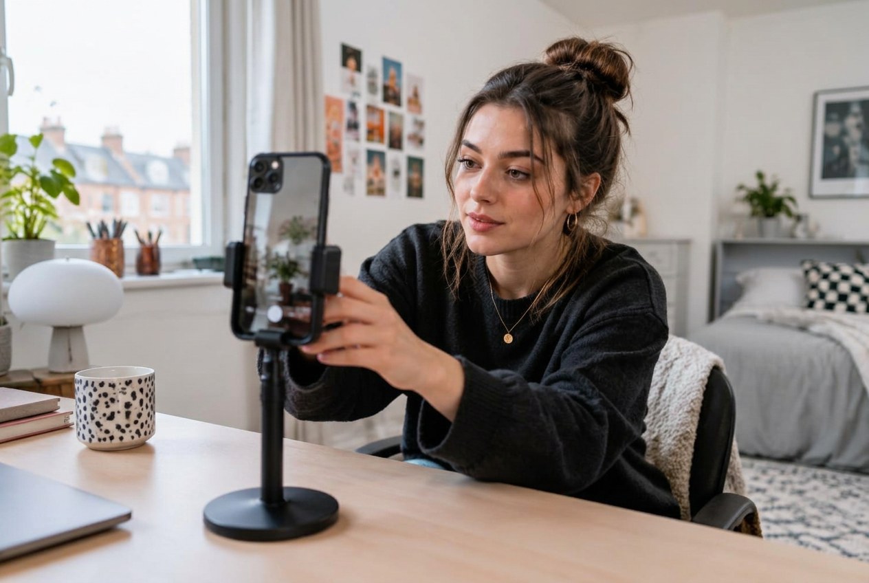 Creator setting up a phone before going live on TikTok
