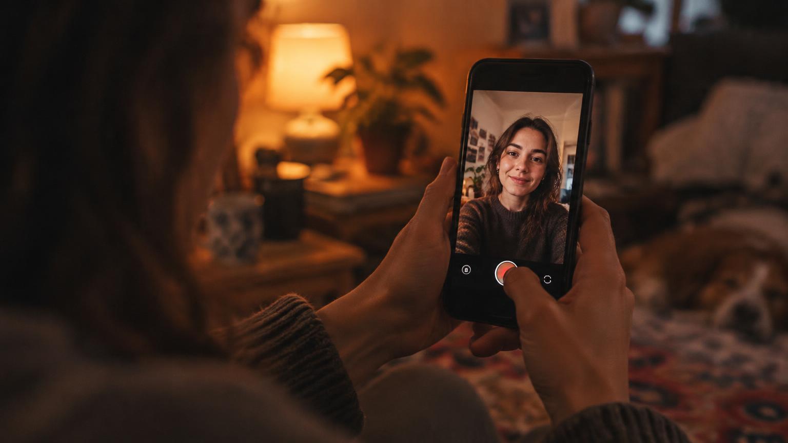 Creator holding a phone in a warmly lit room, about to start a TikTok LIVE broadcast