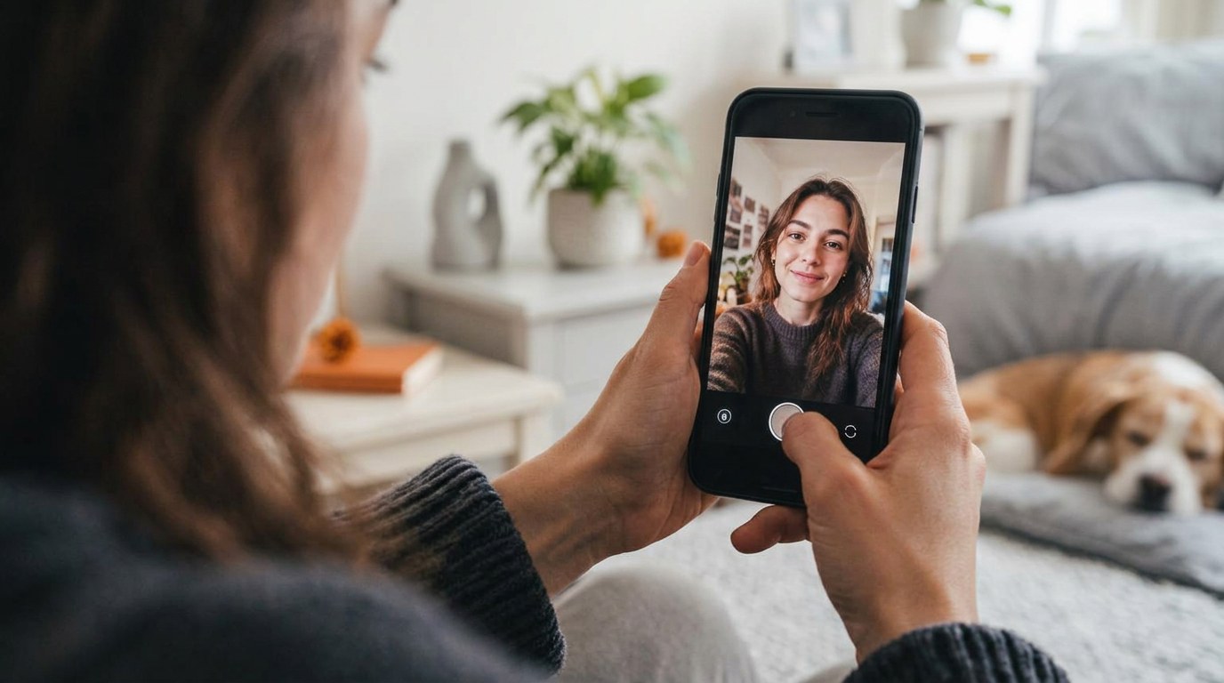 Creator holding a phone in a warmly lit room, about to start a TikTok LIVE broadcast