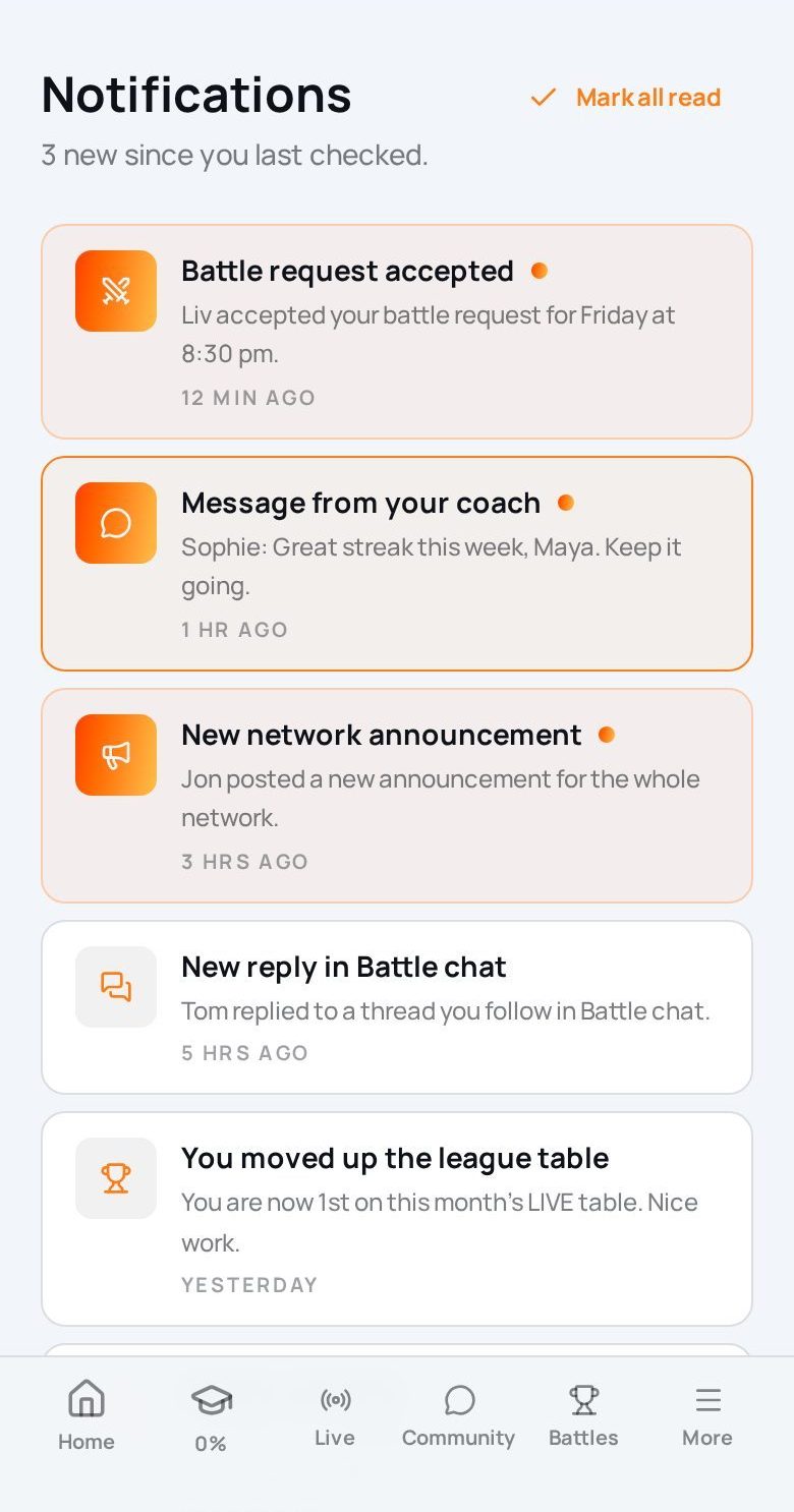 dopa app notifications screen