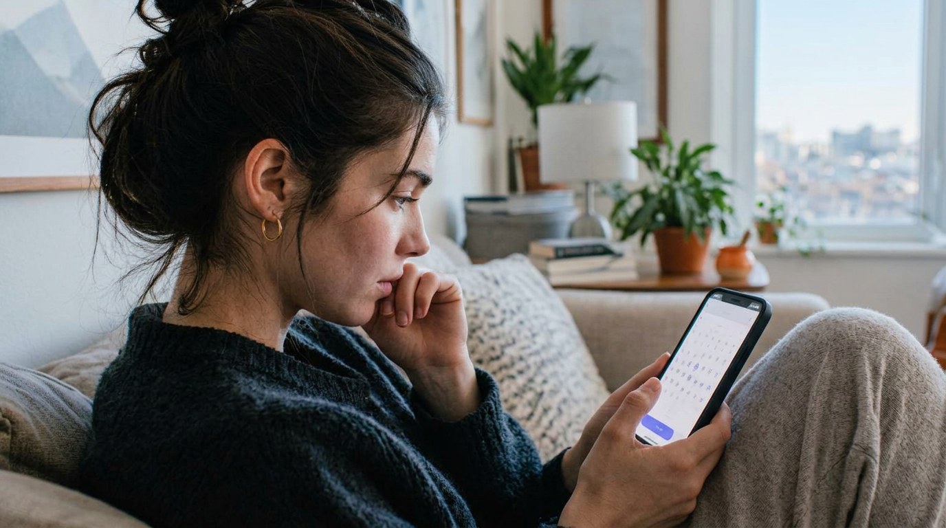 Young adult creator checking TikTok LIVE age requirements on her phone at dusk