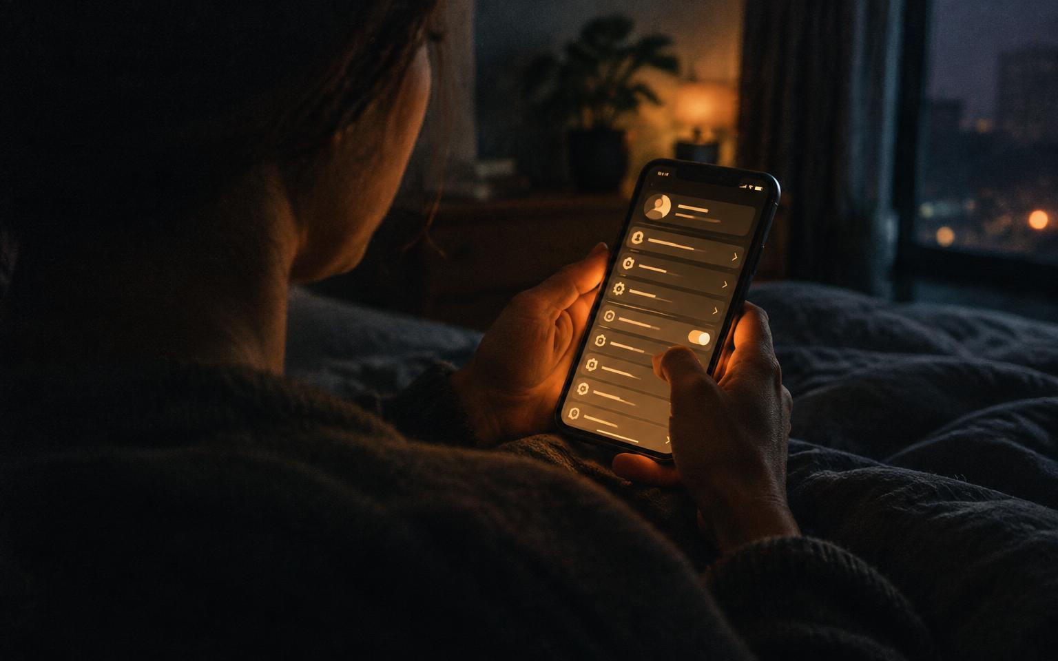 Creator reviewing TikTok account settings and age verification options on a phone at night
