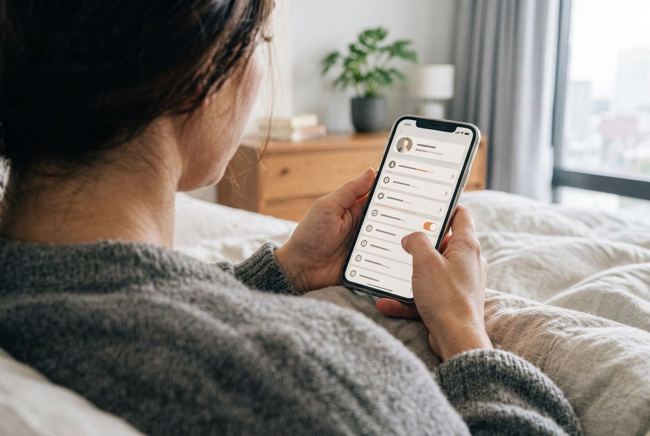 Creator reviewing TikTok account settings and age verification options on a phone at night
